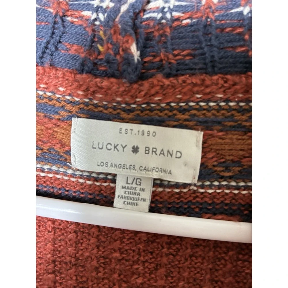 Lucky‎ Brand Aztec Southwestern Open Cardigan sz Large Rust Brown Boho